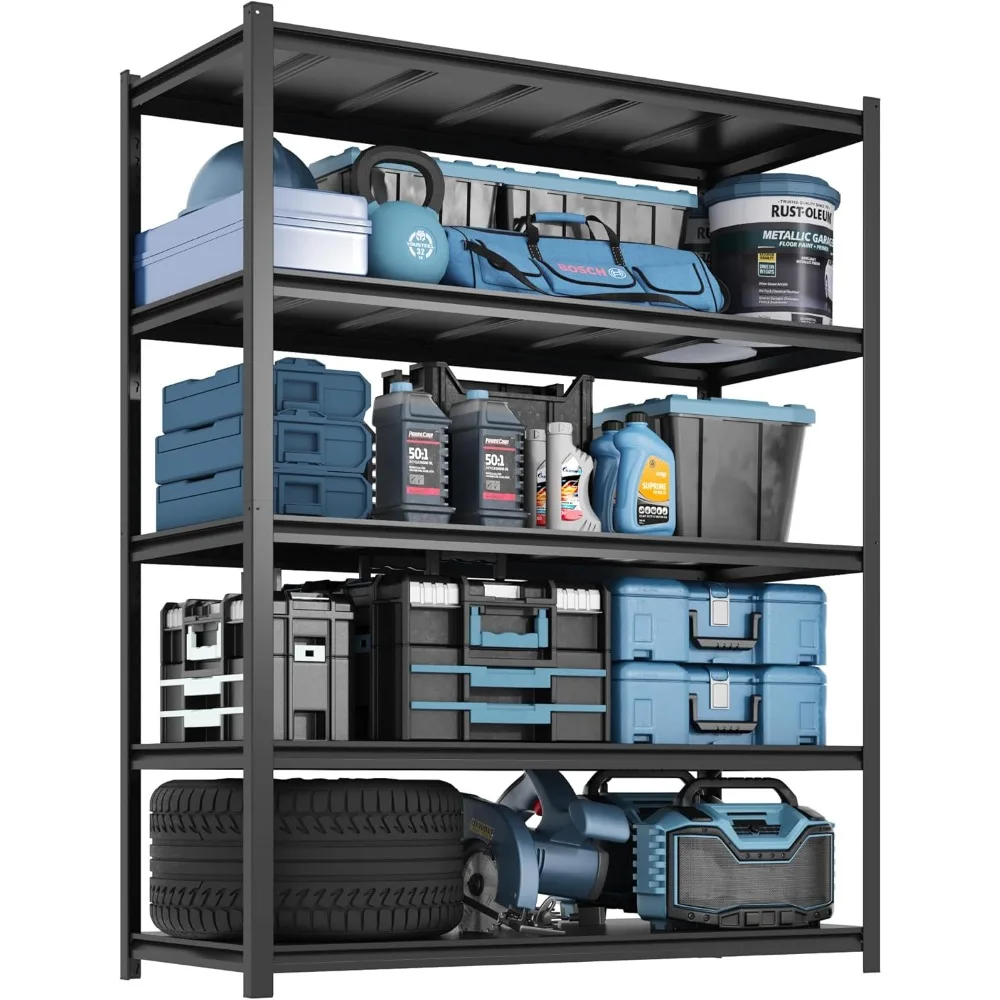 Free Delivery - 1 Pack Garage Shelving, 5-Tier Heavy Duty Adjustable Shelf, 2000 lbs Weight Capacity Storage Rack, 6Feet Tall