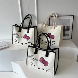 Torba Anime Hello Kitty Sanrio płócienna torba na ramię zwykłym nadrukiem torebka Kawaii dla do szkoły pracy ozdoba na zakupy