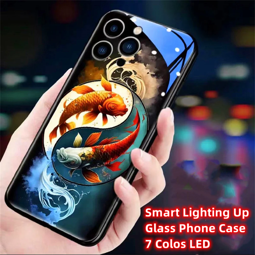 Butterfly Moon Sea Smart LED Light Glow Tempered Glass Phone Case For Samsung S26 S25 S24 S23 S22 S21 S20 FE Note 20 Plus Ultra