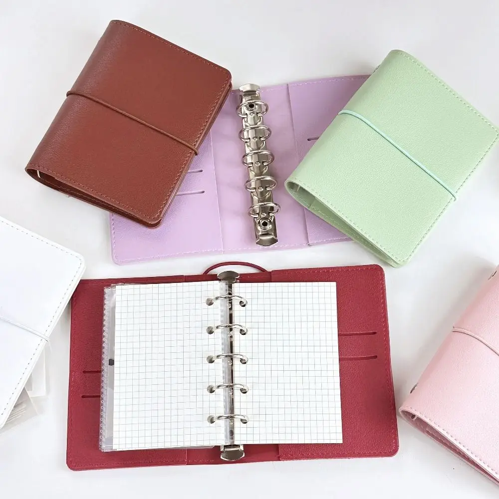 M5 Size Mini Loose-leaf Notebook Faux Leather 5-Ring Binder Ring Binder Album Photo Display Card Collection