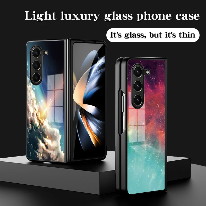 

Auroras For Samsung Galaxy Z Fold 7 Z Flip 7 FE Case Starry Sky Tempered Glass Panel Back Cover Shell