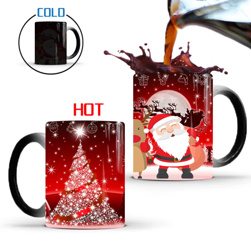 Taza creativa de Papá Noel que cambia de Color, taza de agua mágica de Navidad para amigos, Taza de cerámica, tazas de café, 350mL
