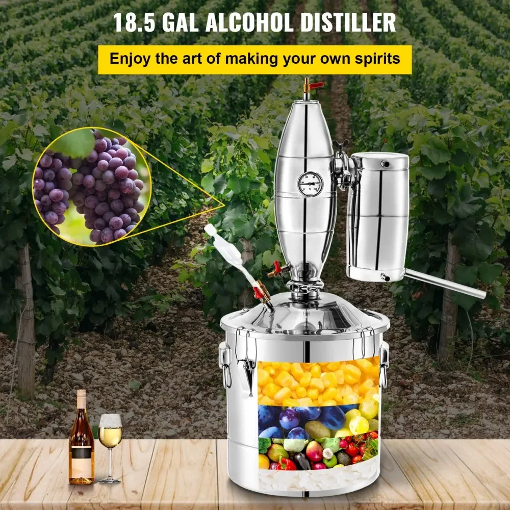 VEVOR 70L 18.5Gal Water Alcohol Distiller 304 Stainless Steel Alcohol Still Wine Making Boiler Home Kit with Thermometer