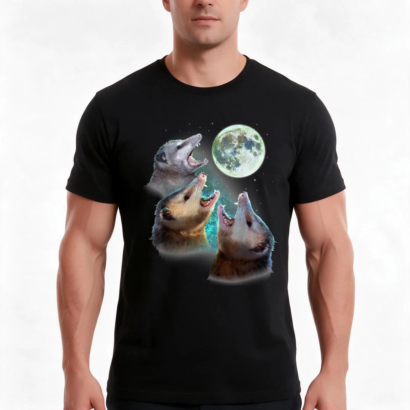 Three Opposum Moon With 3 Possums And Dead Moon Costume T-Shirt, Summer Casual Cotton Tee, Oversized Streetwear Tops