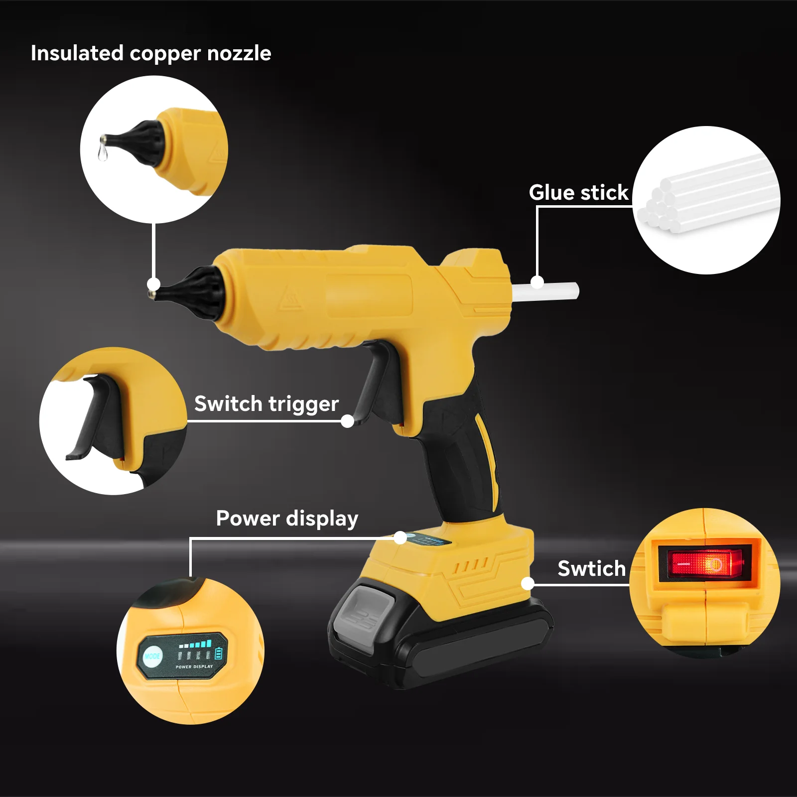 Electric Cordless Hot Melt Glue Gun 200° Portable DIY Welding Air Gun with 10pcs 10x11mm Sticks For Dewalt 20V Battery Pin