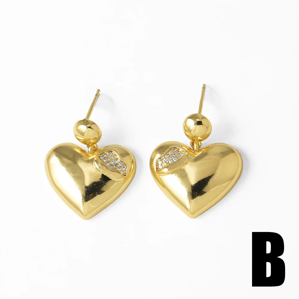 FLOLA Dainty Clear Crystal Round Earrings For Women Gold Plated Hoop Heart Dangle Earrings CZ Jewelry Gifts ersz55