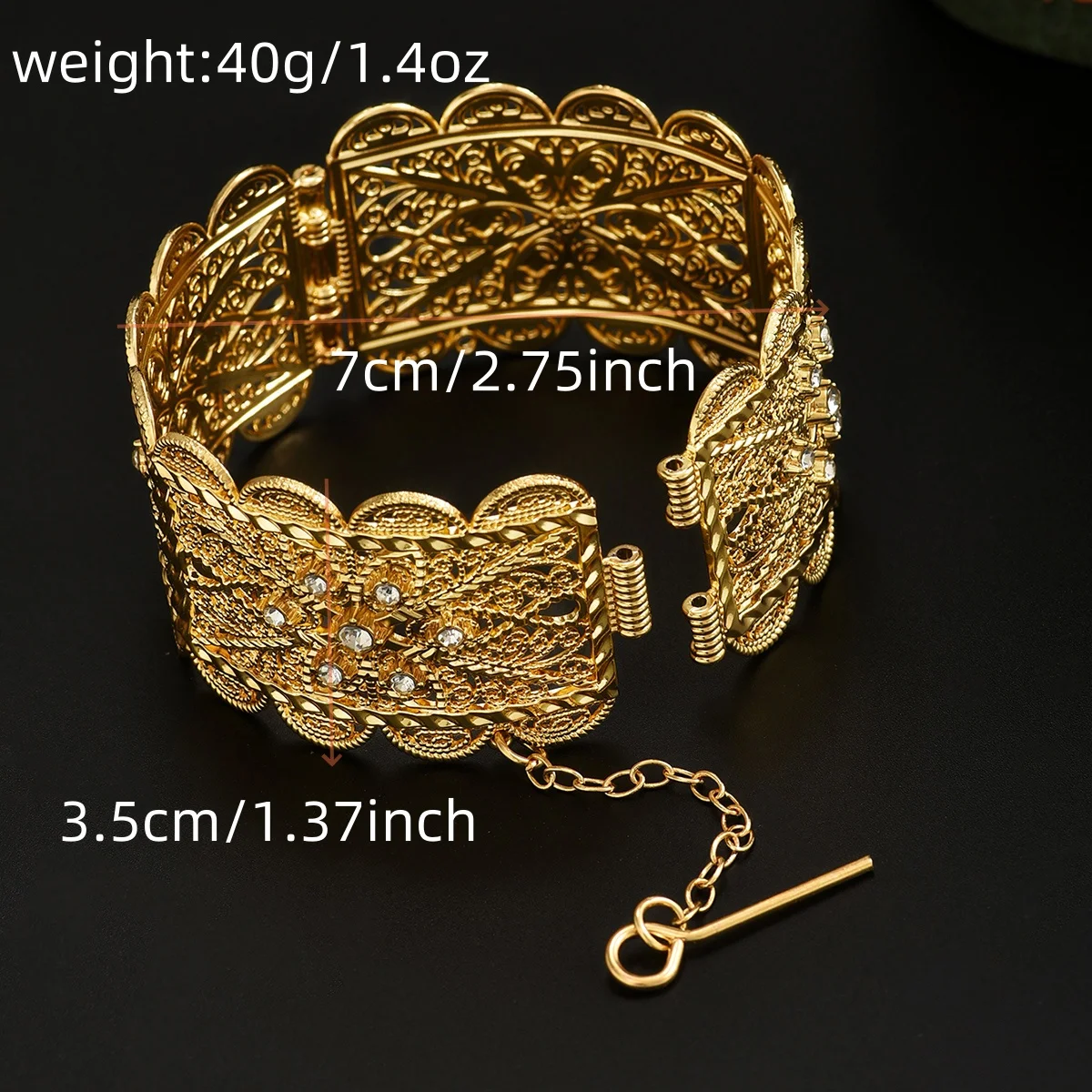 Arabic Bride's Jewelry Bracelet Engraved With Flower Patterns, Side-Opening Bracelet, Gold-Plated, Wedding Dress Wrist Ornaments image 6