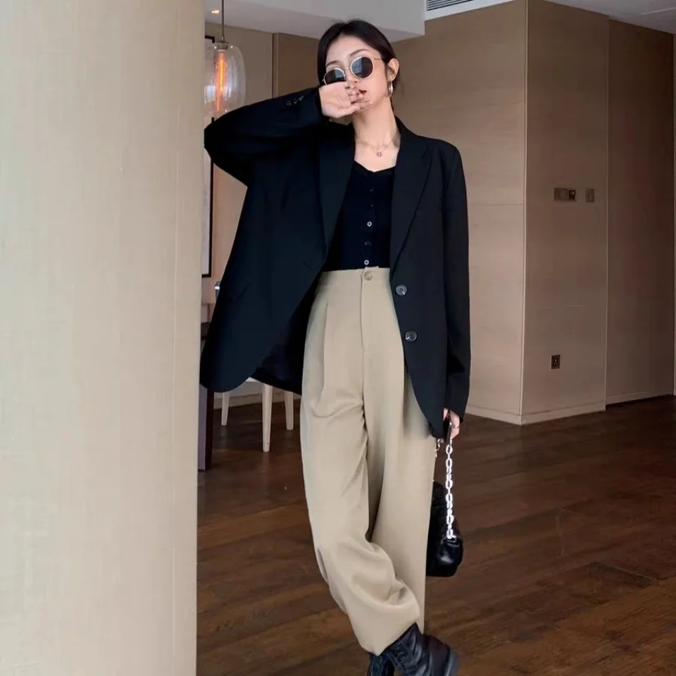 Blazers Female Summer Women'S Suit Crumpled Rear Fork Decor Waist-Hugging Stretch Colour Femal Bright Floating Longsleeves Midi