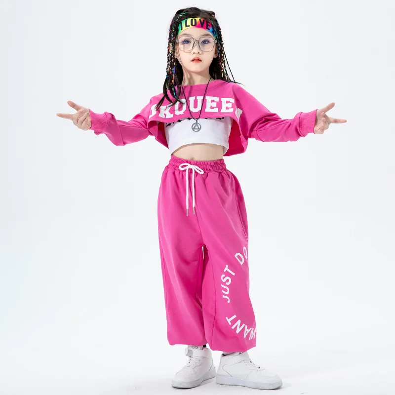 

Kid Kpop Hip Hop Clothing Sweatshirt Crop Top Casual Strap Streetwear Jogger Sweat Pants for Girls Jazz Dance Costume Clothes