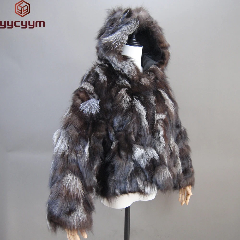 Winter Women Genuine Hooded Fox Fur Coats Ladies Slim Short Real Natural Fur Jackets New Style 100% Natural Real Fox Fur Coat