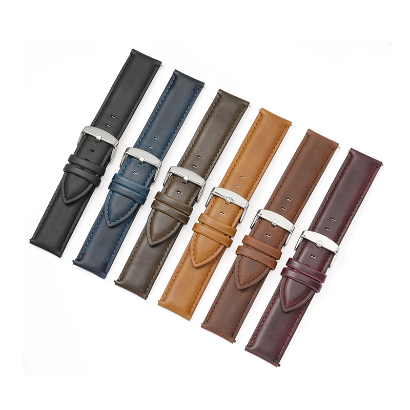 Oil Tanned Leather 22mm 20mm 18mm Watchband Quick Release Watch Band Strap Black Red Brown for Men Women Compatible With Fossil