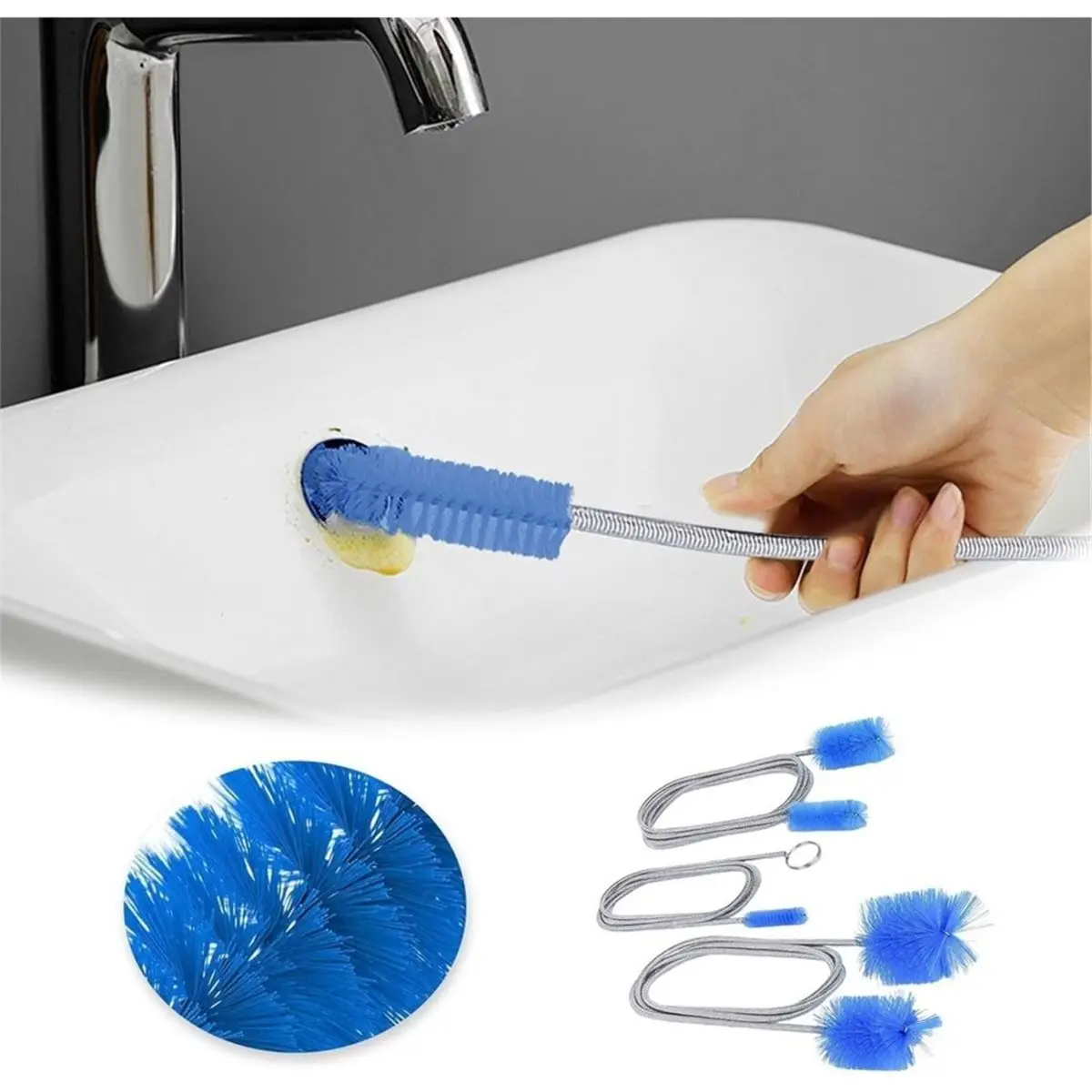 Flexible Long Drain Brush Set, Double Ended and Stainless Steel Tube Cleaning Brushes Stainless Steel Long Tube Brushes
