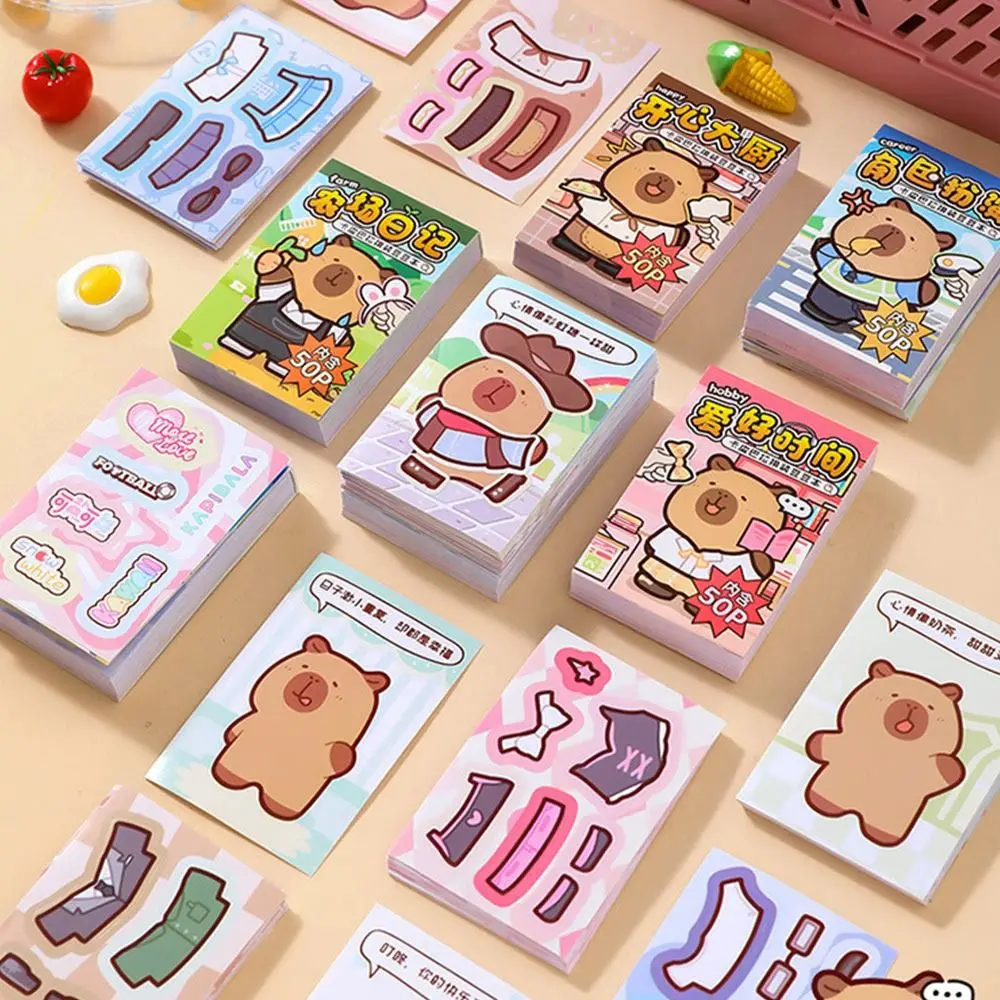 

Multicolor Capybara Dress Up Sticker Book 25P Clothes + 25P Capybara Papper Game Decorative Decals Stress Relief