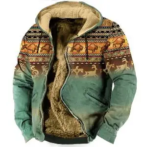 3D Men's Winter Vintage Red Parkas Long Sleeve Tribal Pattern Warm Jacket for Men/Women Thick Streetwear Clothing