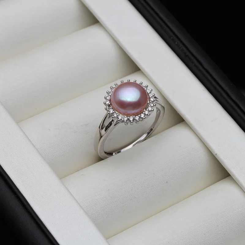 Real Natural Freshwater Pearl Ring Woman,925 Sterling Silver Pearl Rings For Women Weddings Gift High Guality White Black view 5