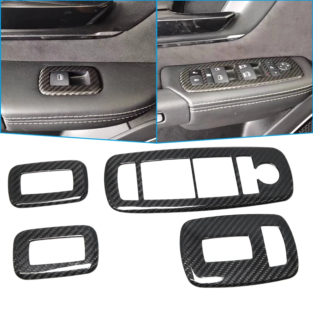 For Dodge Ram 1500 TRX Limited Laramie Rebel 2019-2023 Car Window Lift Switch Button Panel Cover Real Carbon Fiber Accessories
