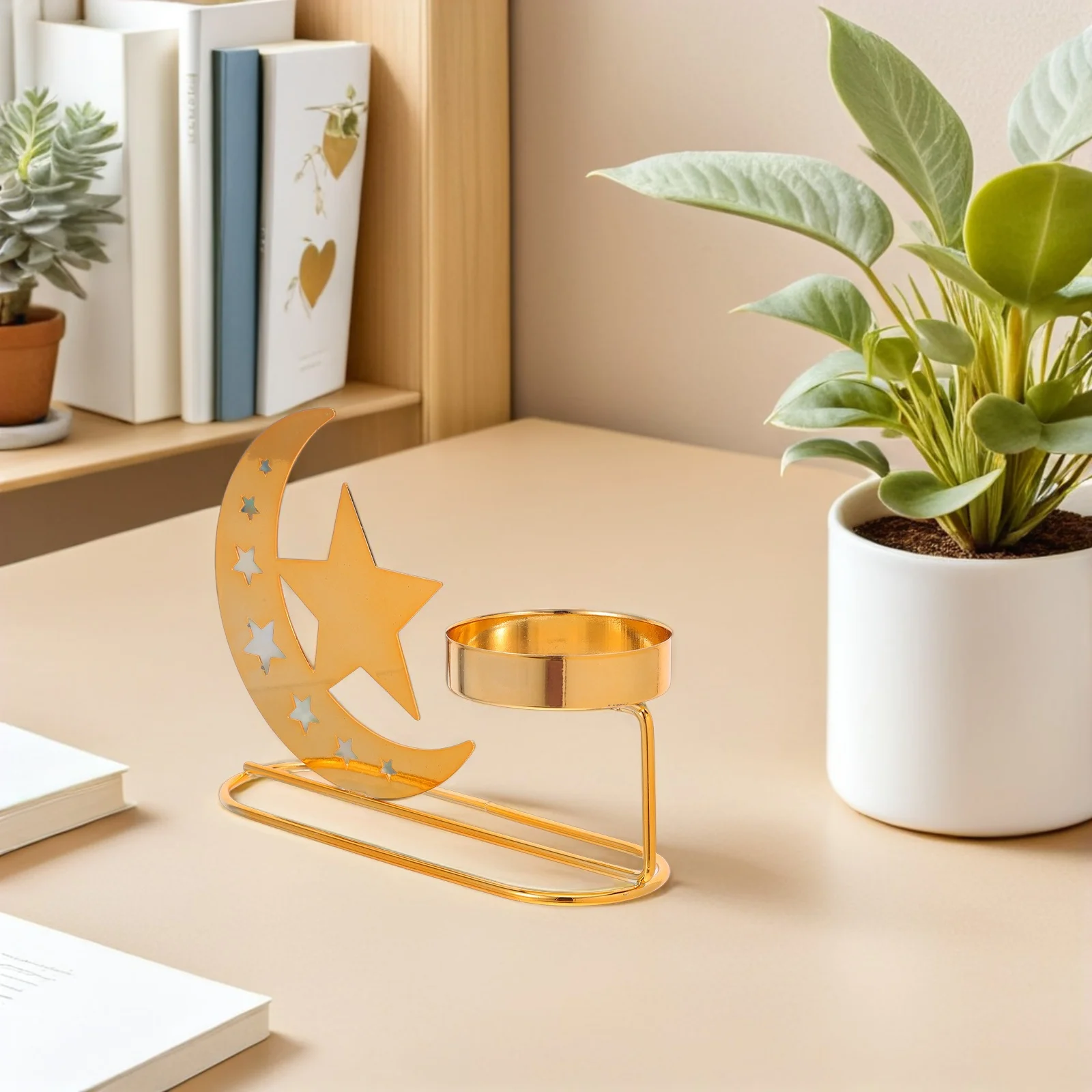 

Iron Eid Holder Moon Design Ramadan Mantel Tabletop Decor Sturdy Metal Plate Stand for Home Gathering Festival Lighting