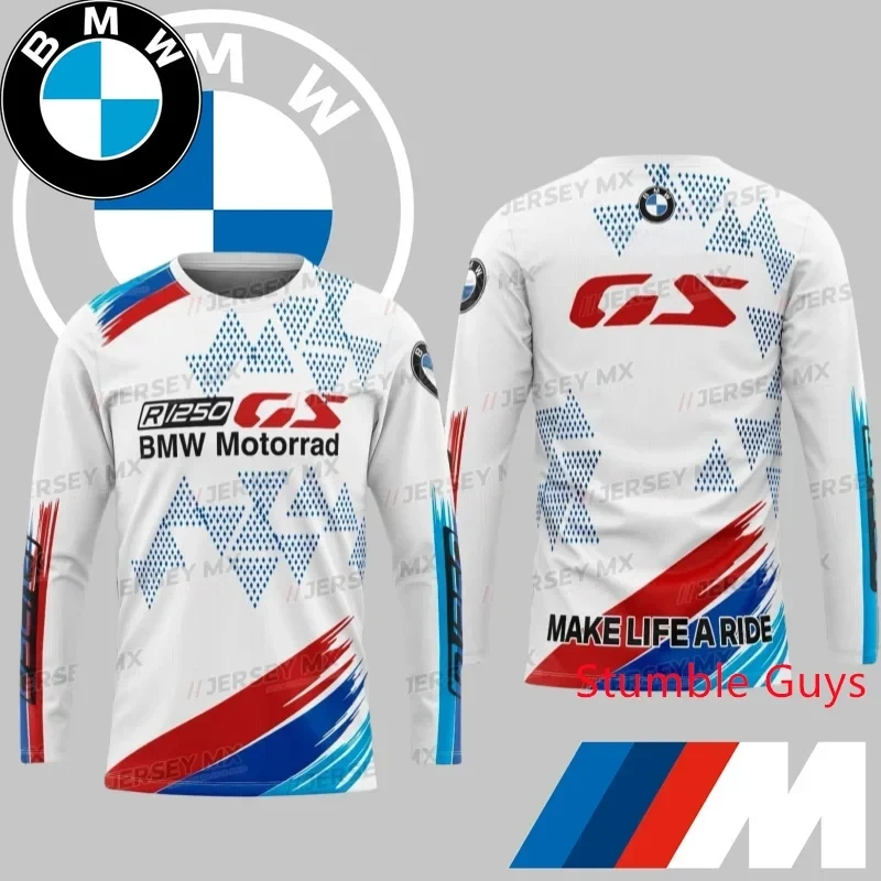 

New Motorcycle Riding Suit 3D Printed BMW Quick Drying Riding Suit, Men's Trendy Quick Drying Top Casual Long Sleeved Sportswear