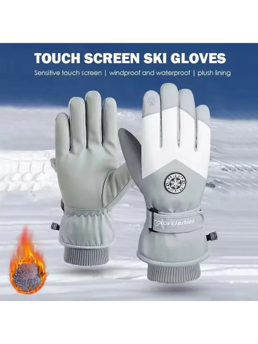 AliExpress Winter Unisex Snowboard Ski Gloves PU Leather Non-slip Touch Screen Waterproof Motorcycle Cycling Fleece Warm Snow Gloves
