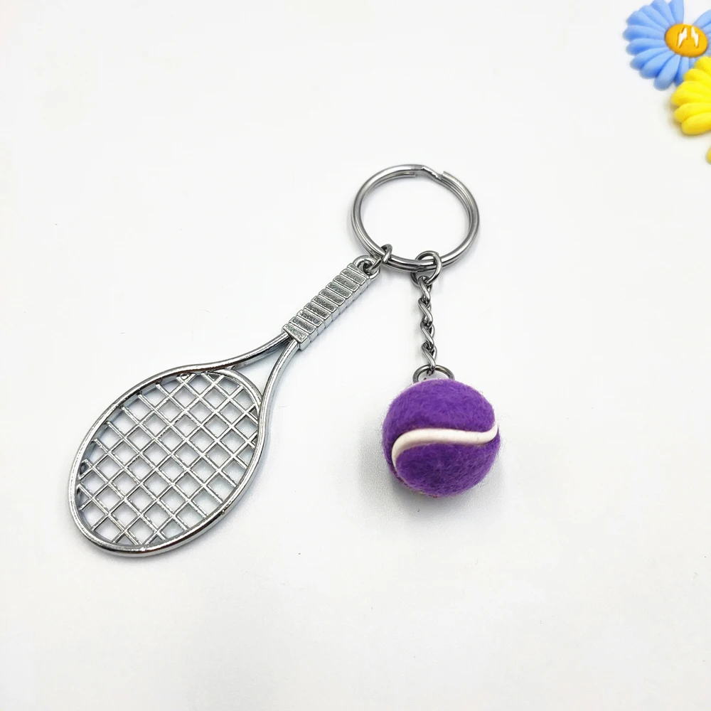 

Souvenir Simulation Metal 6 color Key Rings Pendant Sports Key Chain Mini Keychain Tennis Racket Keychain Tennis Ball
