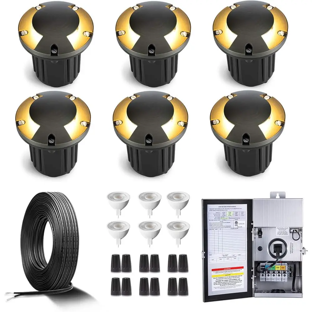 

6-Pack Ground Lights Kit with 150W Transformer, MR16 Bulb, 100ft Wire, 12V LED Yard Lights