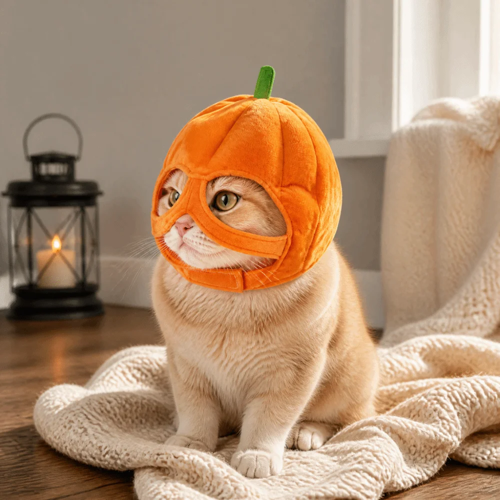 Dog Head Cover Plush Halloween Pet Headgear 3D Funny Cat Pumpkin Hat Adjustable Soft Pet Halloween Costume Photo Prop