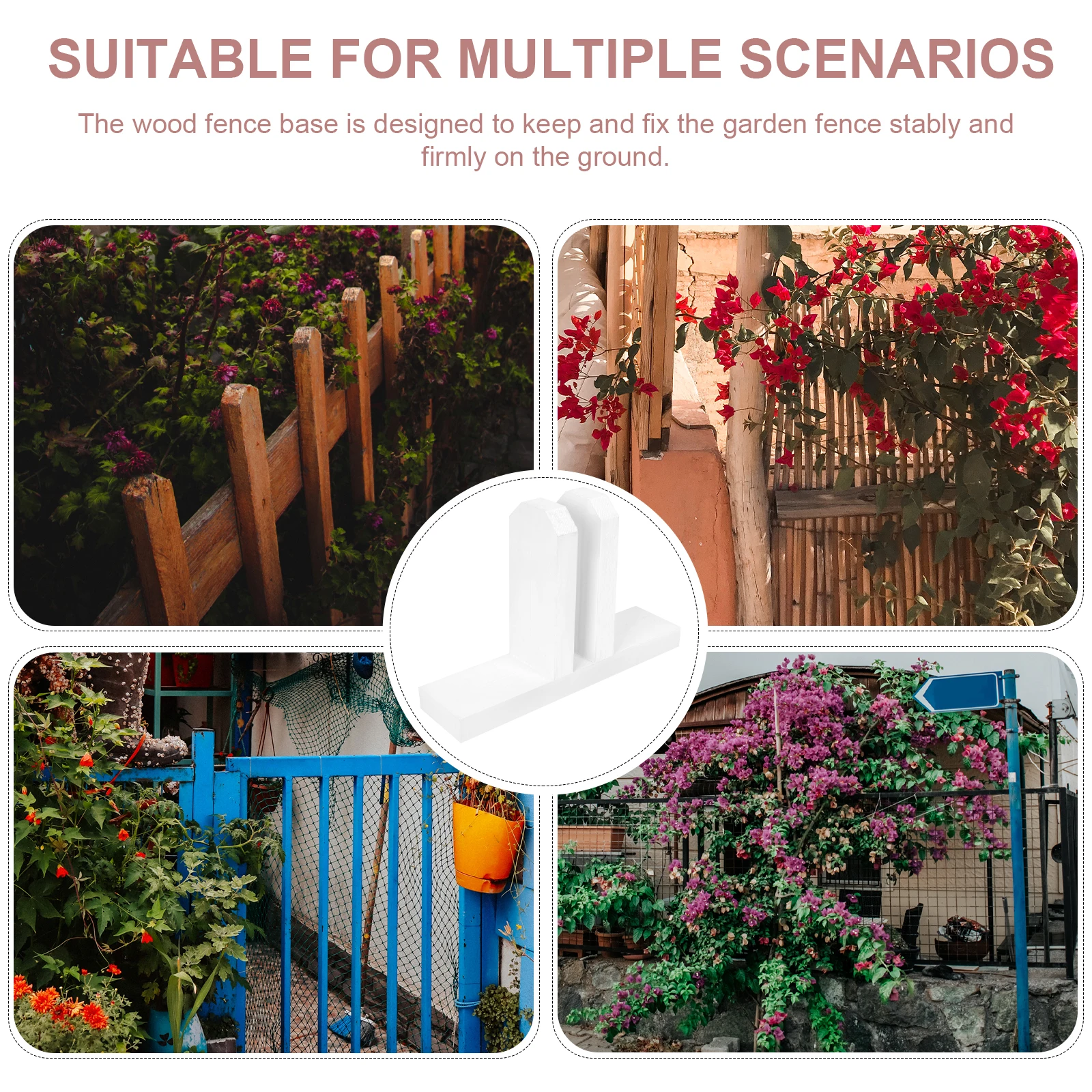 

Wooden Garden Fence Base Durable Sturdy Construction Garden Fence Small Border Privacy Accessories Holder Feet