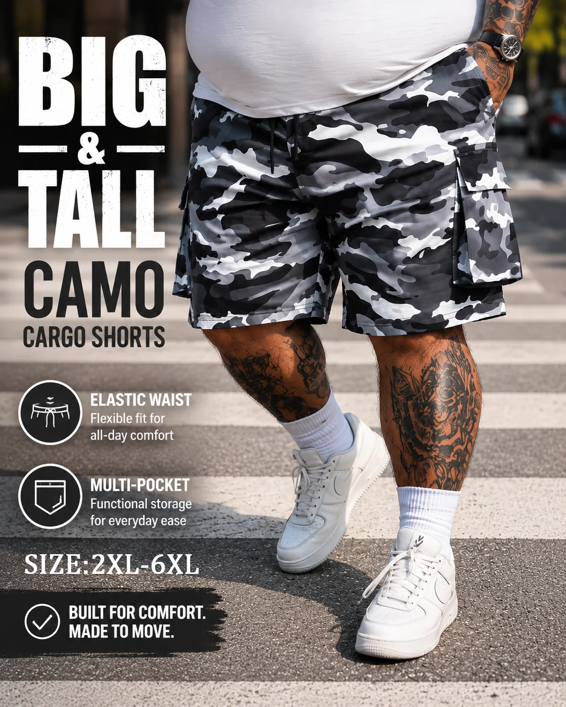 plus Size Men's Camouflage Print Casual Work Shorts Fashionable Comfortable Daily Wear Versatile Summer Bottoms for Stylish Love