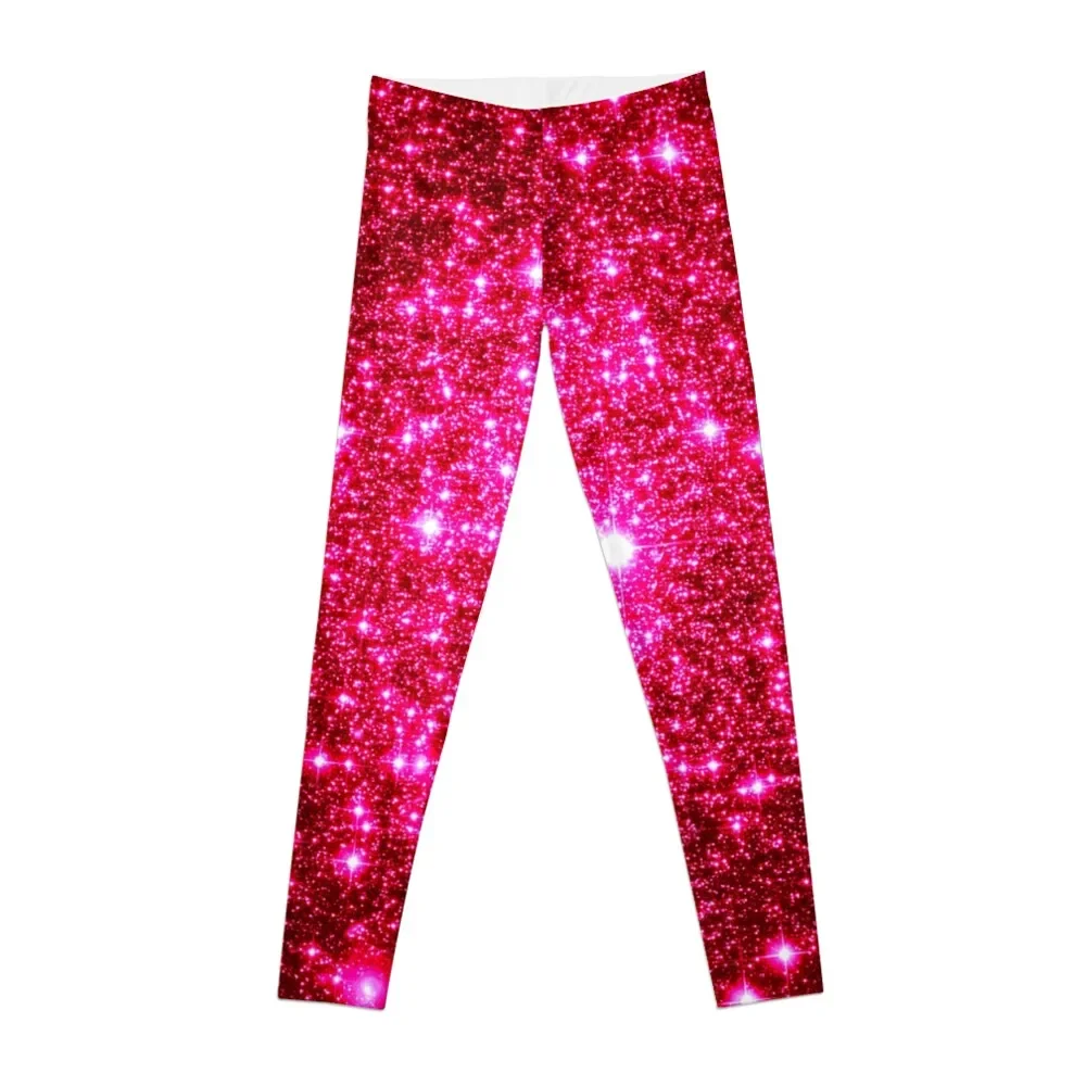 Galaxy Sparkle Stars Hot Pink Leggings Women's sportswear push up fitness leggins push up woman Womens Leggings