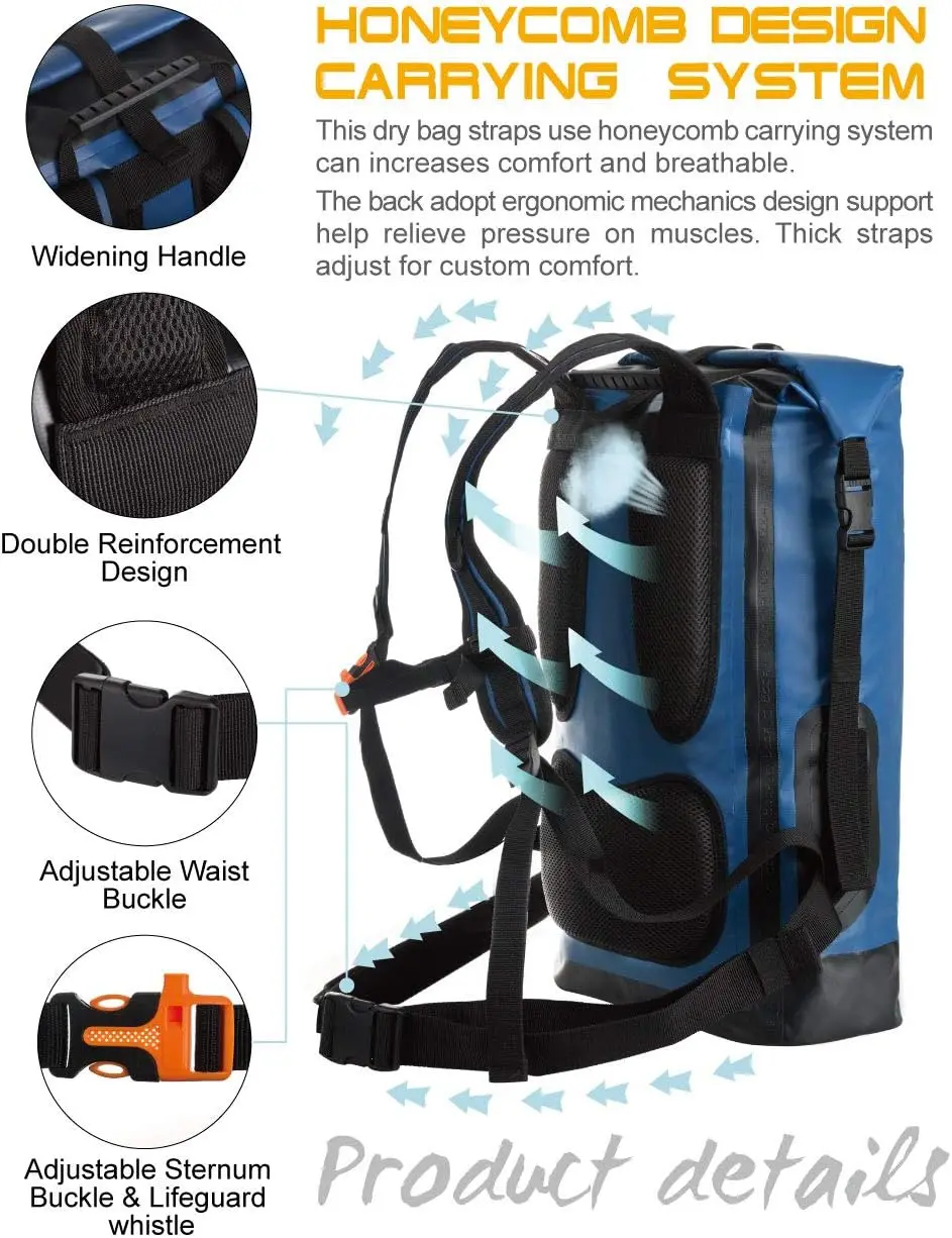 Waterproof Backpack 20L/30L/40L, Floating Dry Bag for Kayaking, Hiking, and Outdoor Adventures