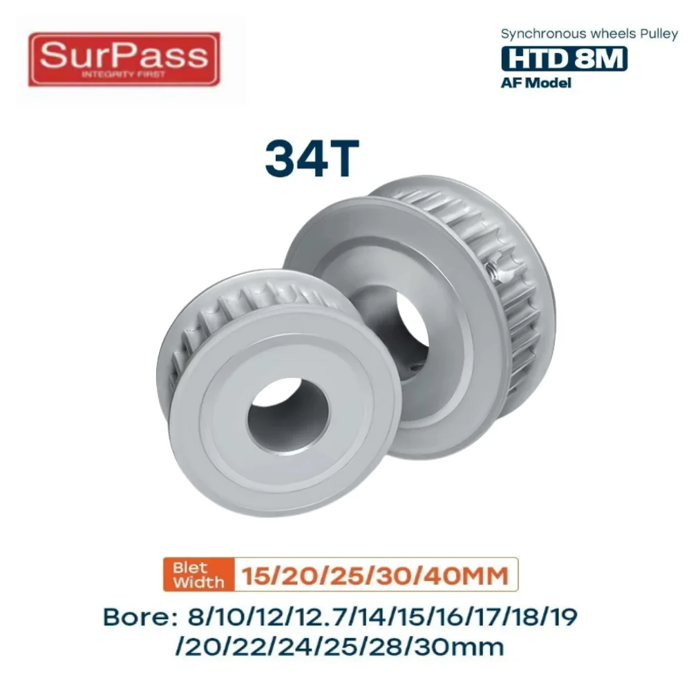34 Teeth HTD 8M Synchronous Pulley Bore 8-30mm Teeth Pitch 8 mm Slot Width 16/21/27/32/42 mm For 15/20/25/30/40mm 8M Timing Belt