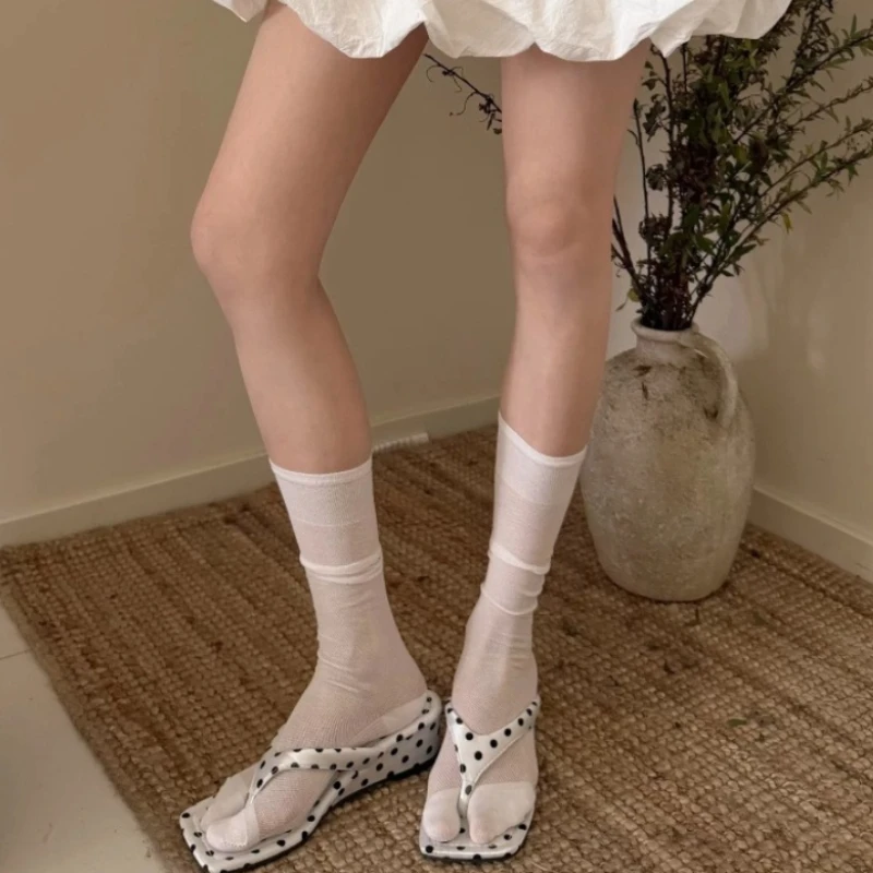 1Pair Long Tabi Socks Japanese Style Thin Stockings Women Versatile Split Toe Sock Slouchy Stretchy Cuff  2 Toe Knee High Socks