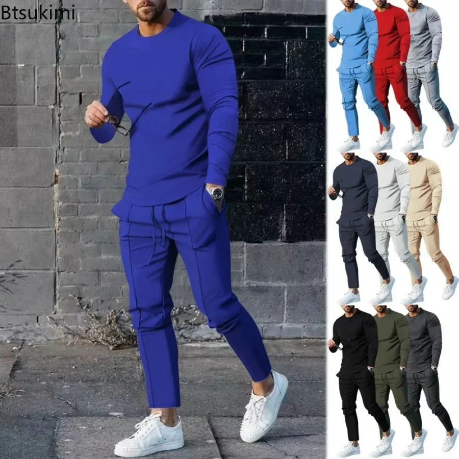 

New 2025 Men's High Grade 2PCS Pants Sets Long Sleeve Solid Sports Zipper Suit Tops +Jogging Pants Sportswear Suit Sets Male