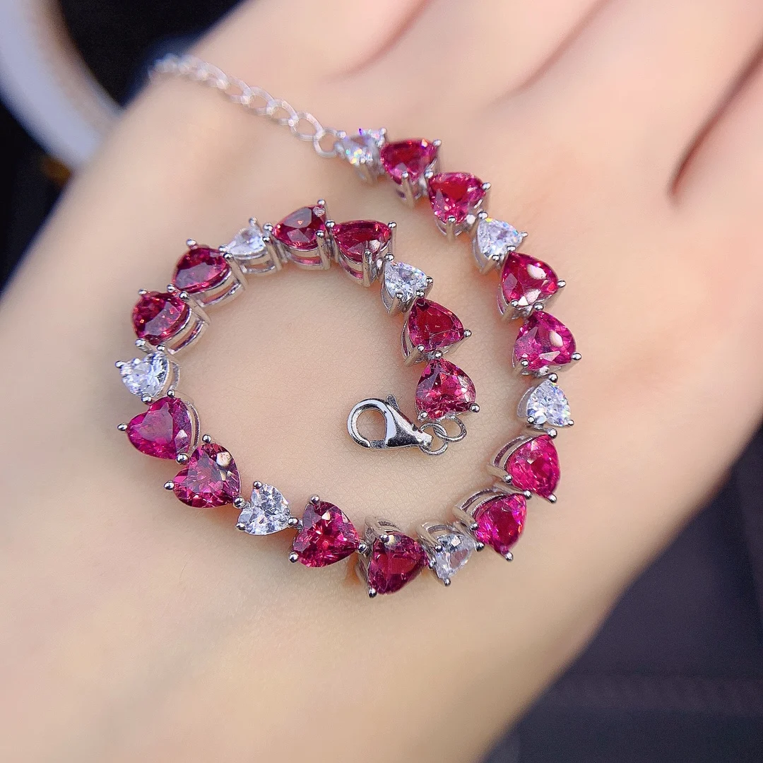 

Jewelry Luxury 925 Sterling Silver Luxury Bracelet Women's Natural garnet bracelet Christmas Gift Gem Bag Mail Boutique