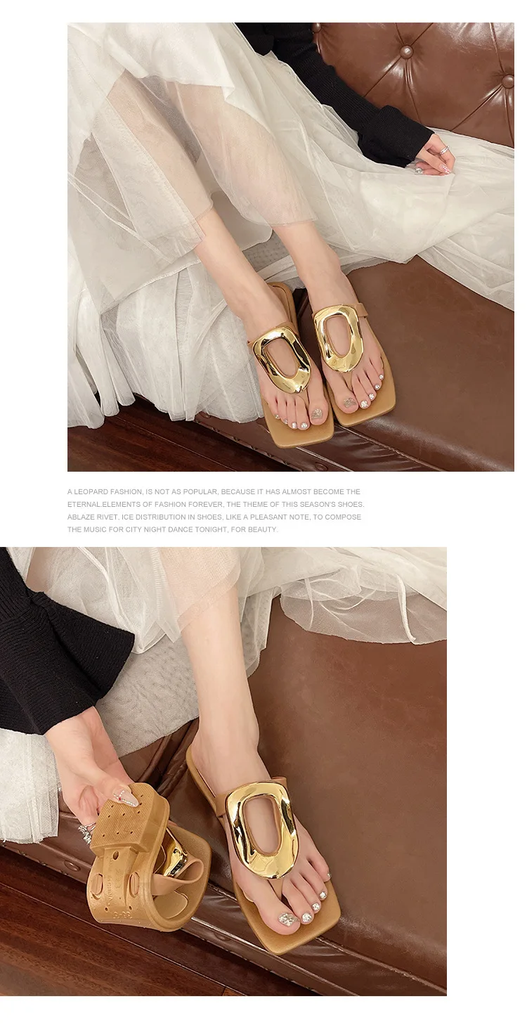 2026 Neue Damen-Flip-Flops mit eckiger offener Zehenpartie, einfarbig, vielseitig, mit Clip-Zehenriemen, flache Sandalen mit Metallschnalle für Damen – Detail 11
