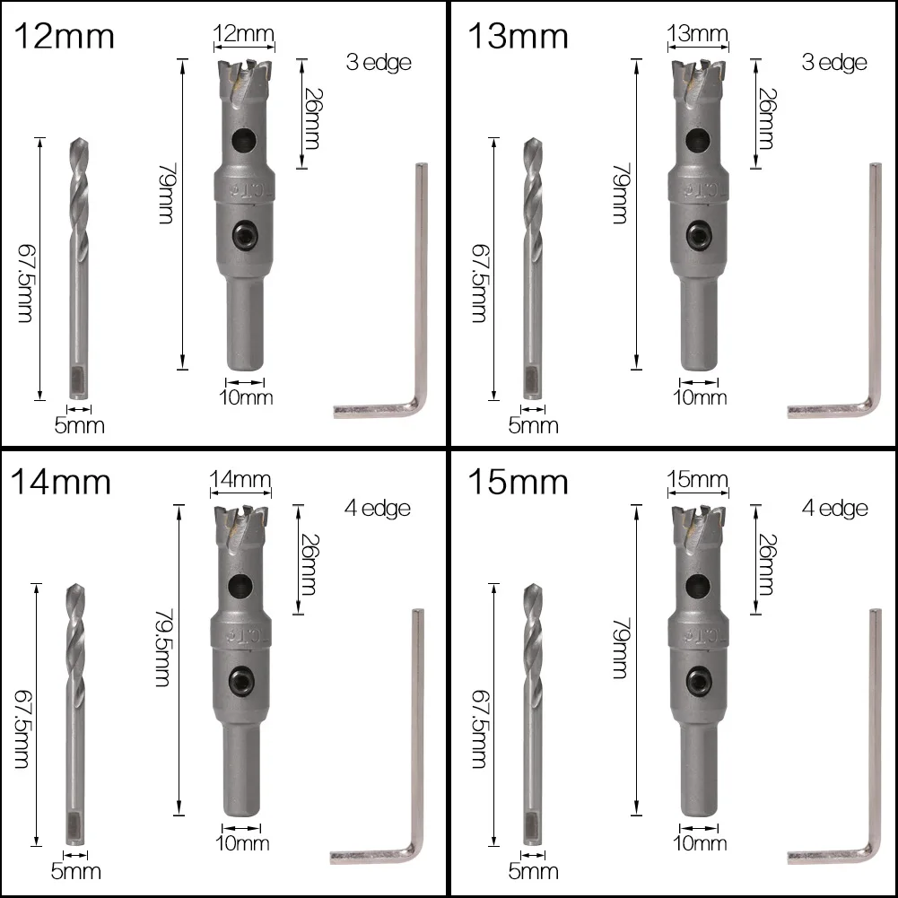 1PC 5A Carbide Tip TCT Drill Bit Hole Saw 12-26mm Drill Bit Set Hole Saw Cutter For Stainless Steel Metal Alloy Drilling Bits