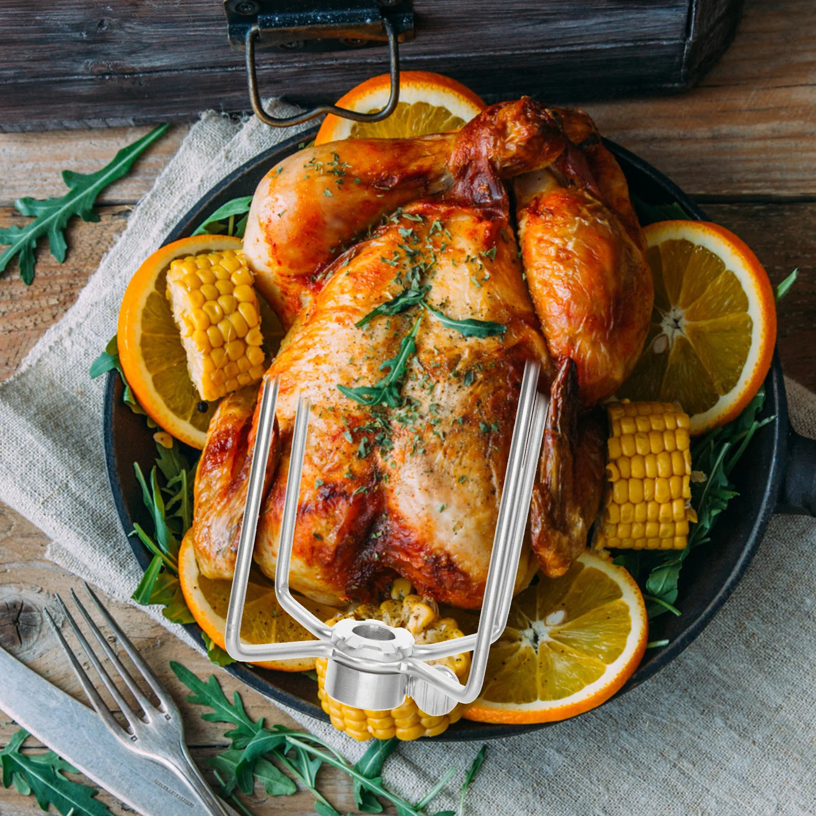 

2Pcs Stainless Steel Grill Forks High Grade Heat Resistant Kitchen Gadget for Home Barbecue Roasting Chicken Turkey Fish Oven