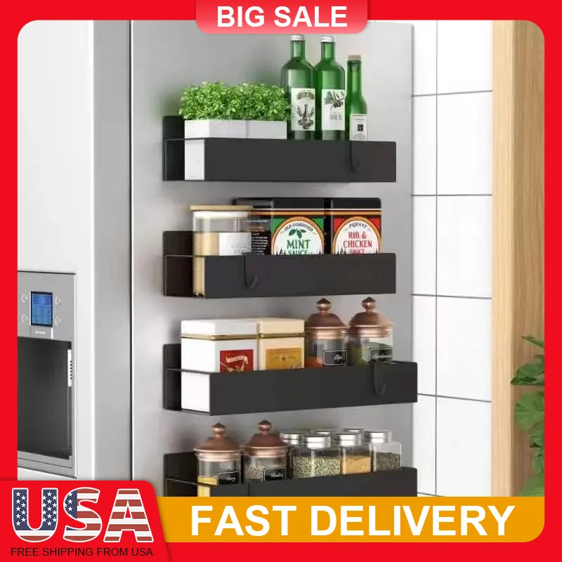 

4Pack Magnetic Spice Rack Organizer Duty Rustproof Metal Storage for Refrigerator Oven Door Space Saving Kitchen Organizer