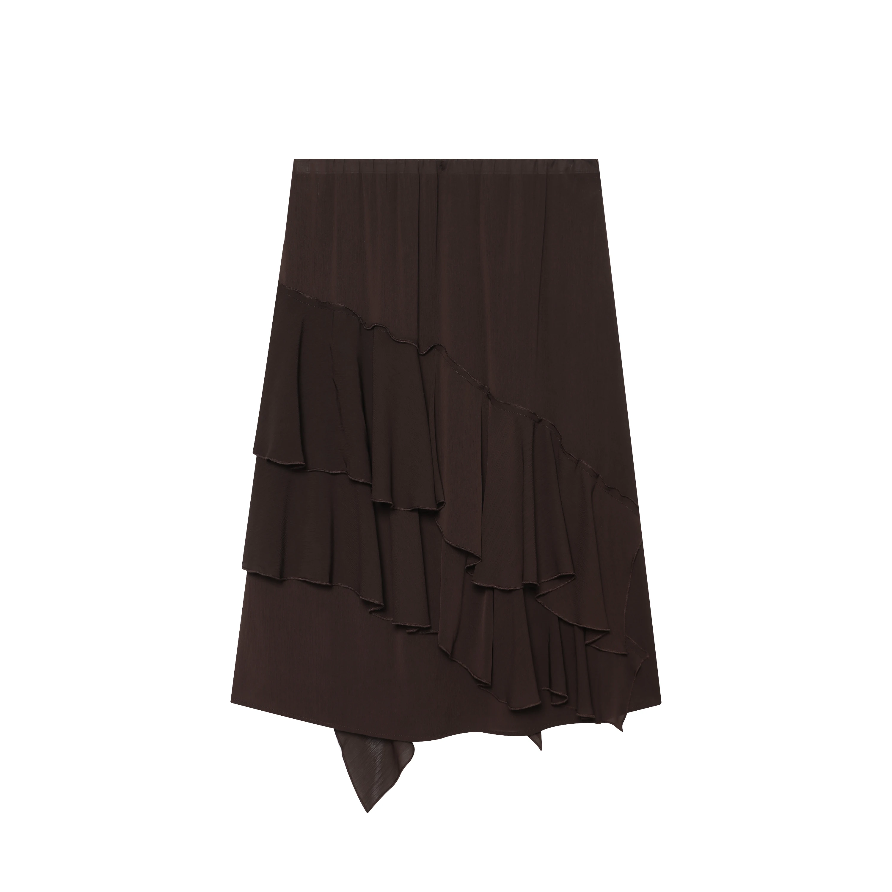 BSAY 2026 Summer New Fashion Elegant Women's Brown Midi Skirt  Draped Ruffle Minimalist Slim Fit Temperament Midi Half Skirt