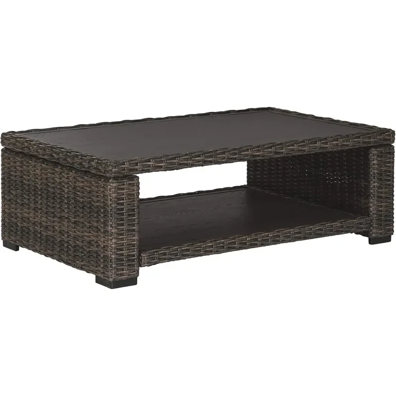 Outdoor Wicker Cocktail Table with Aluminum Frame, Brown Coffee Tables Living Room