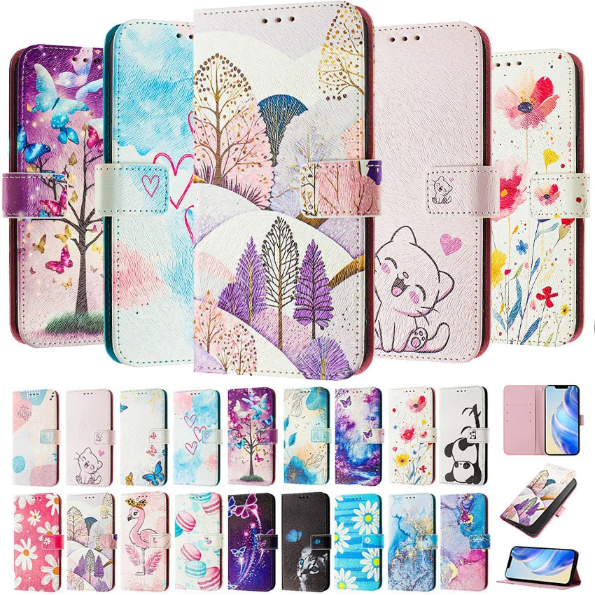 Flip Case For Redmi Note 7 7S 8 Pro 8A 6A 6 Cute Cat Butterfly Flower Painting Wallet Card Stand Phone Book Cover