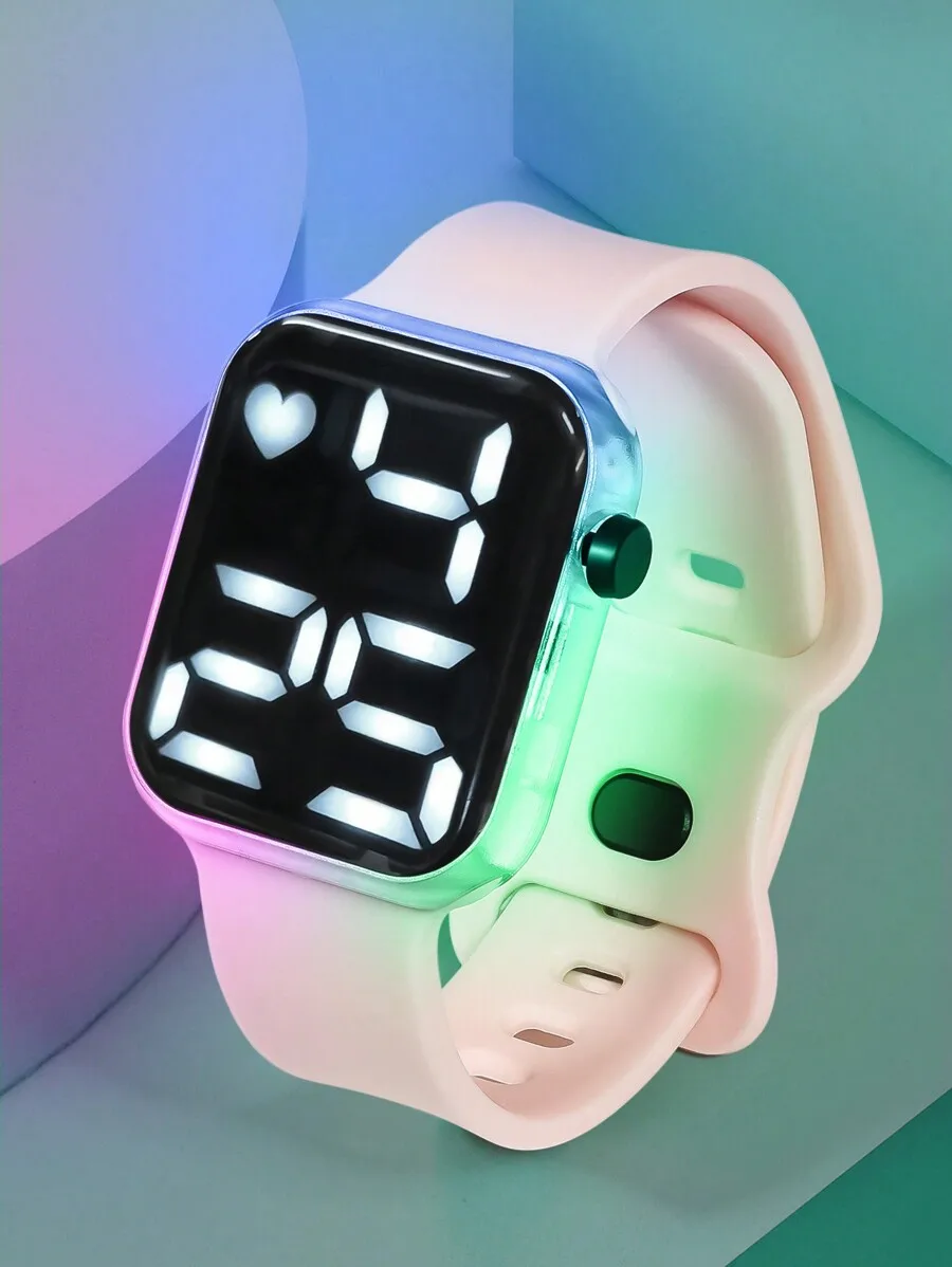 

Детские квадратные цифровые часы с цветным светодиодным дисплеем и мягким силиконовым ремешком