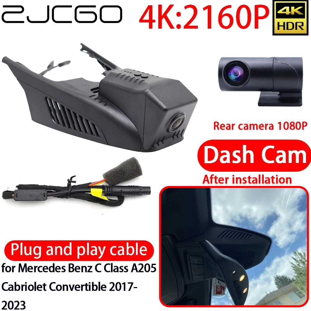 

ZJCGO 4K Car DVR Dash Cam Wifi Front Rear Camera 24h Monitor for Mercedes Benz C Class A205 Cabriolet Convertible 2017-2023