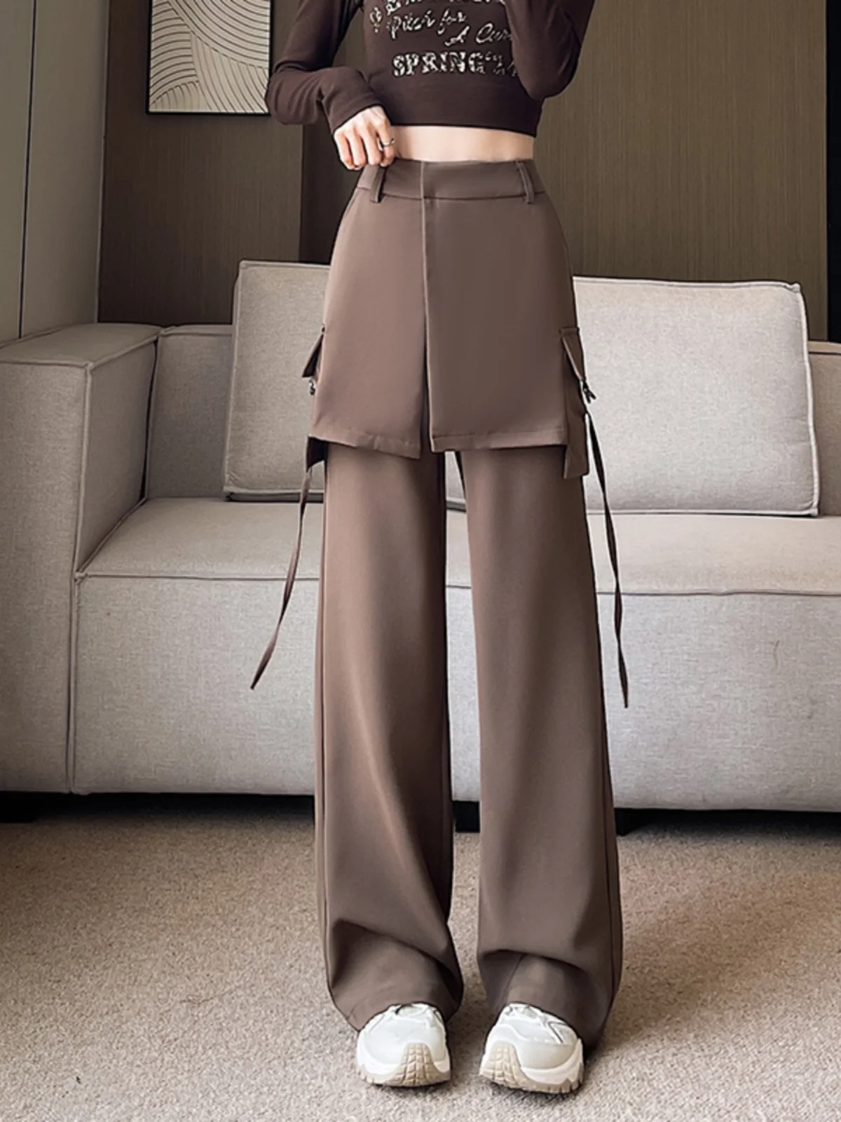 

New Women's Wide Leg Suit Pants Two-Piece Floor-Length Casual Trousers High Waist Long Pants Spring Faion Sweet Sle