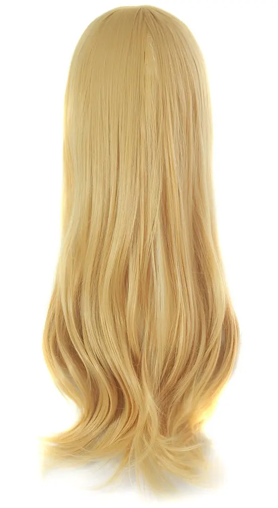 Long Anime Side Bangs Great Wavy Curly Cosplay Party Wig Orange Yellow Costume Synthetic Hair