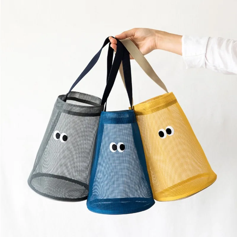 Big Eyes Cute Cylindrical Organization Storage Bag Reusable Eco Bag Clothing Portable Beach Mesh Pouch Bathroom Wash Bag Package