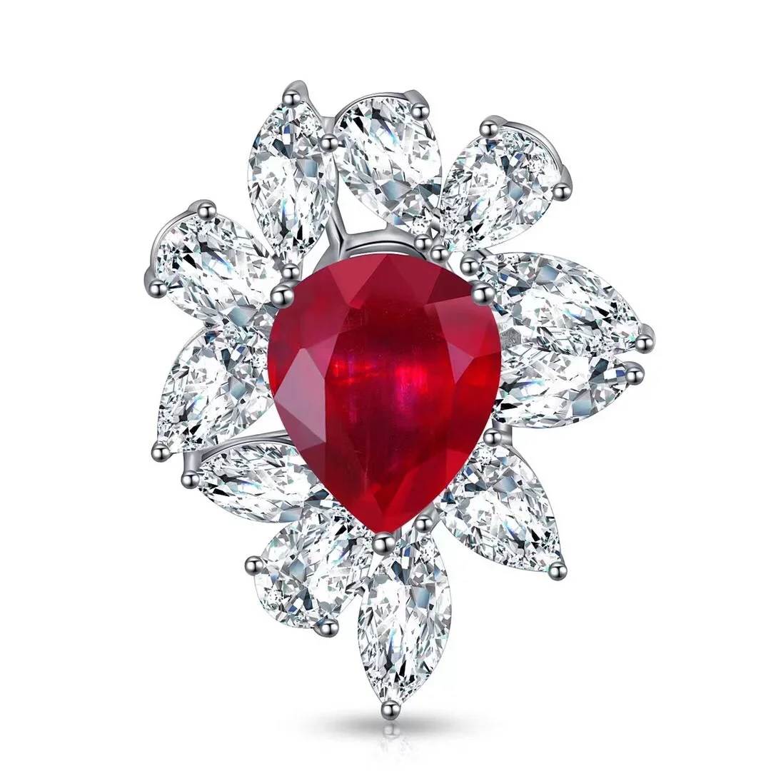 

RUIF New 9k White Gold 7ct Pear Shape Lab Ruby Ring Fashion Finger Jewelry Women Engagementring Christmas Gifts