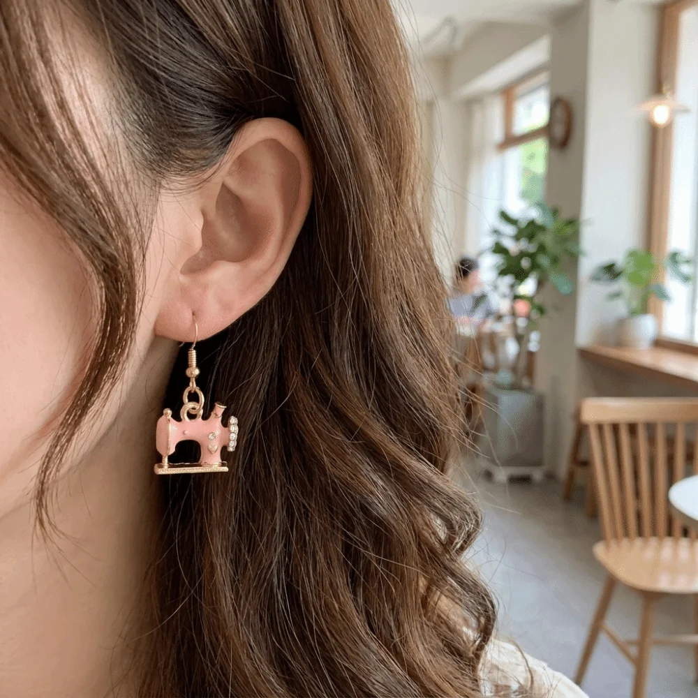 Fashion Vintage Sewing Machine Earrings Enamel Multi-color Drip Oil Earrings Exquisite Creative Alloy Earrings Costume Party