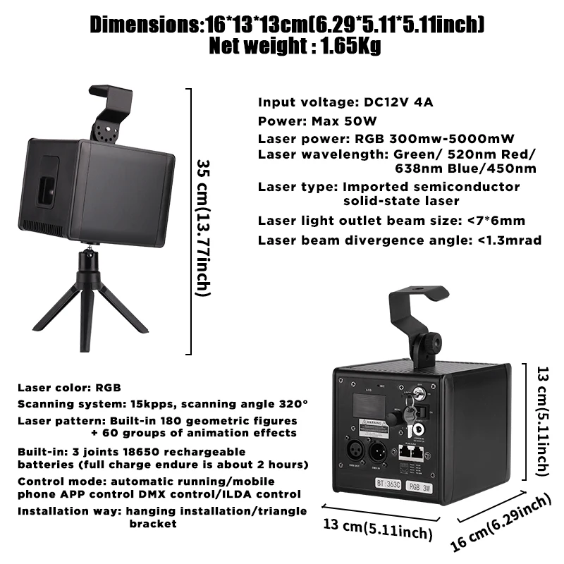 Marslite 3W Laser Cube Proyector Projektion APP Wi-Fi Control LaserCube 3D Wicked Lasers Light Show