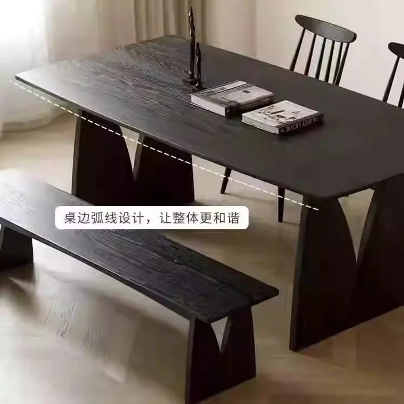 Medieval Black All-solid Wood Dining Table Minimalist Pine Household Desk Dining Table Mesa Madera Rectangular Workbench Desk